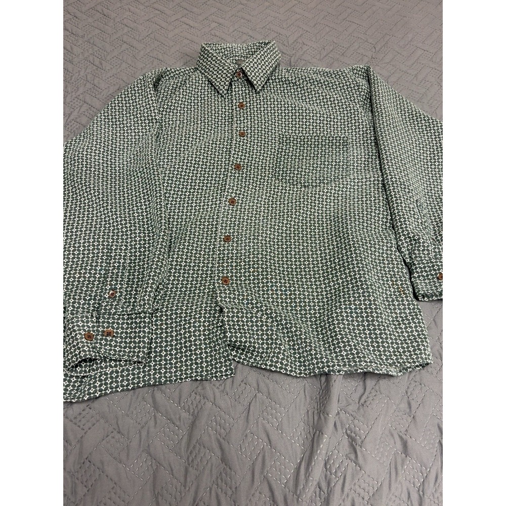 Bruno Sueded Mens M Shirt Green Geometric Rayon Long Sleeve Button Up Retro